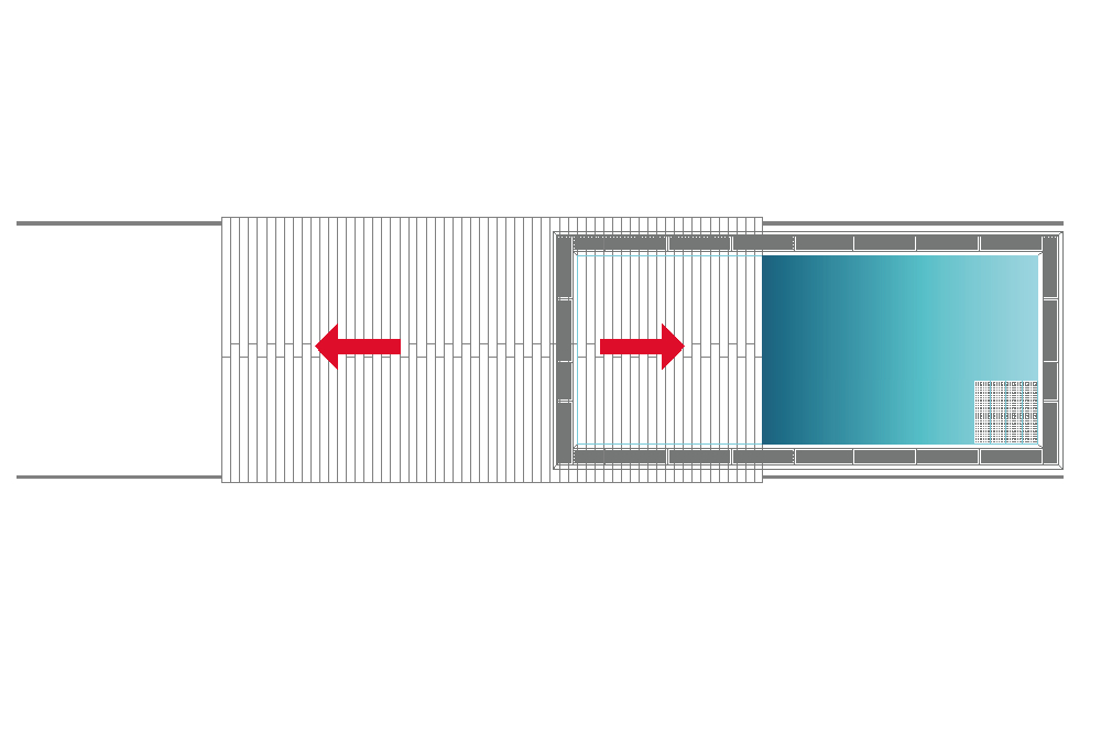 Pojízdná terasa s podélným posunem k bazénu 5m x 5m