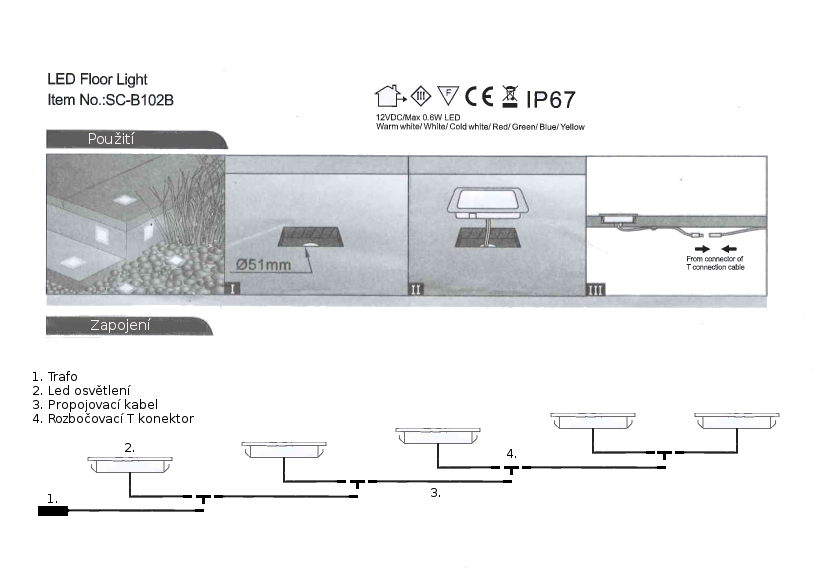 LED osvětlení terasy hranaté 6ks (5m) - teplá bílá